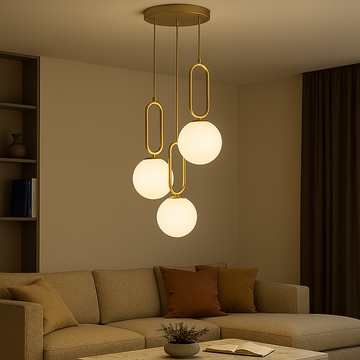 LUSTRA Nordic Luxury cu 3 Globuri Albe E27 si Corp Cupru