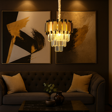 Modern Gold Crystal Chandelier D30cm, with 4 E14 Bulbs