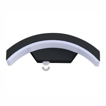 Aplica LED de exterior concava cu senzor Neagra, 24W=160W, 3000K, lumina calda, 2160Lm, IP65