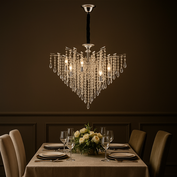 Candelabru Cristal Moderna D50 cm, cu 5 Becuri E14