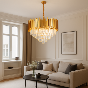 Candelabru cu Cristale si Finisaj Auriu, Soclu E14 - 60W/BEC