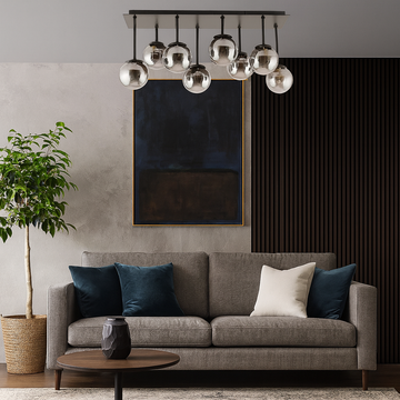 Lustra moderna neagra cu 8 lumini cu sticla fumurie