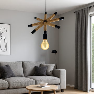 Rustic chandelier with rope