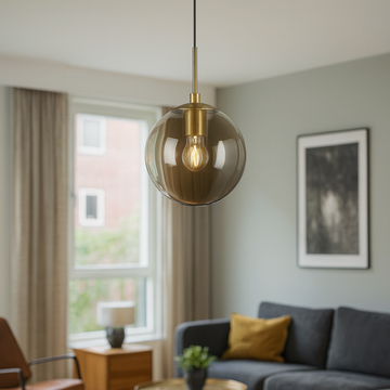 Cable chandelier with glass globe