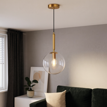 Cable chandelier with glass globe