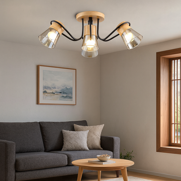Chandelier with 4 bulbs and rustic wood finish