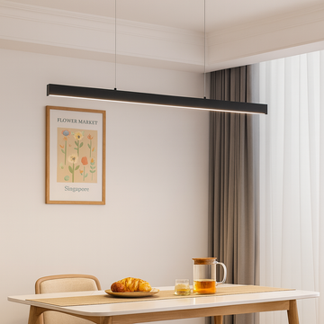 Modern linear cable chandelier with uniform light