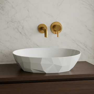Lavoar oval Cast Marble Aruba 56x37 cm, montare pe blat, fara preaplin, alb