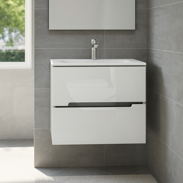Oristo Silver wall-mounted base cabinet 60x45x55 cm with 2 drawers, glossy white