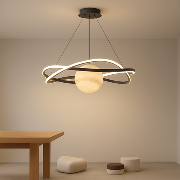Lustra LED cu finisaj maro, telecomanda wifi 2.4G