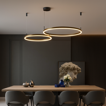 Lustra LED 2 cercuri cu finisaj negru, cu telecomanda wifi 2.4G