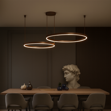 Lustra LED 2 cercuri cu finisaj maro, telecomanda wifi 2.4G