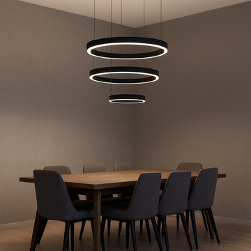 Lustra LED cu 3 cercuri si finisaj negru, telecomanda wifi 2.4G