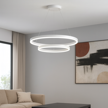 Lustra LED alba 2 cercuri cu telecomanda wifi 2.4G
