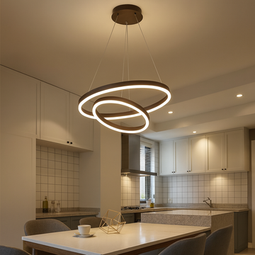 Lustra LED maro 2 cercuri cu telecomanda wifi 2.4G