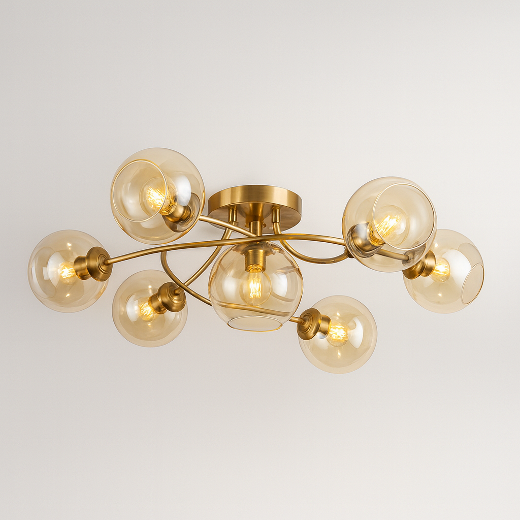 Lustra cu globuri din sticla ambra, soclu e27*7 - maxim 60w/bec