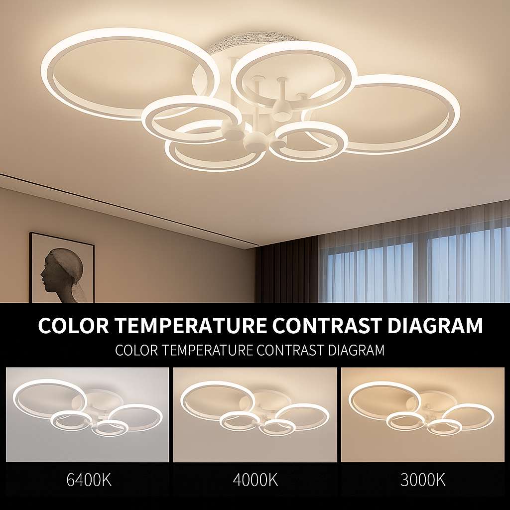 Lustra LED 6 cercuri Maro cu Telecomanda wifi 2.4G cu lumina/rece/calda/neutra - intensitate reglabila