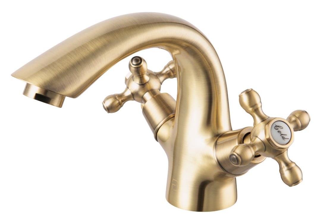 Baterie lavoar cu dubla comanda FDesign Lacrima, ventil click-clack, bronz