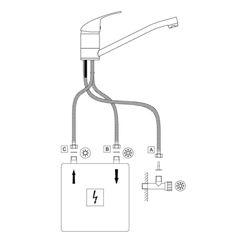 Kitchen faucet, low pressure, three-way - for connection to the heating system, Deante
