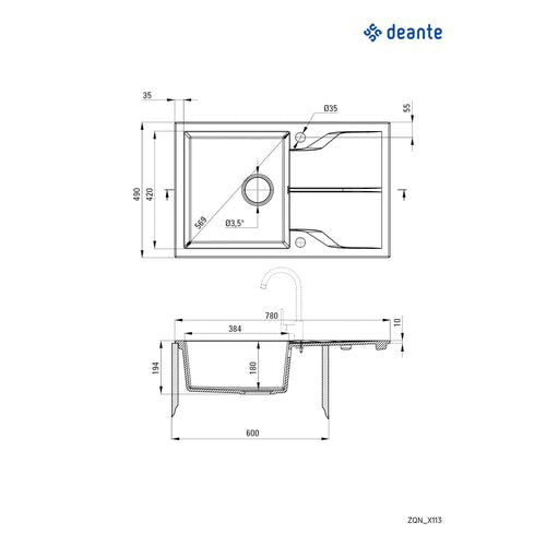Granite sink, 1-bowl with drainer, Deante