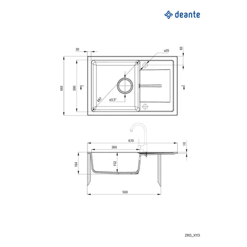 Granite sink, 1-bowl with drainer, Deante