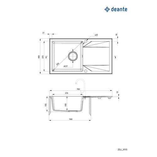 Granite sink, 1-bowl with drainer, Deante