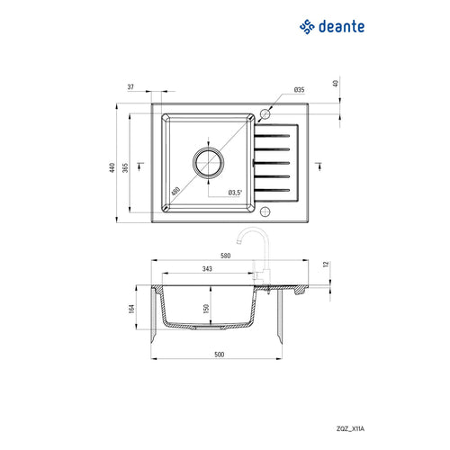 Granite sink, 1-bowl with drainer, Deante