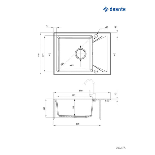 Granite sink, 1-bowl with drainer, Deante