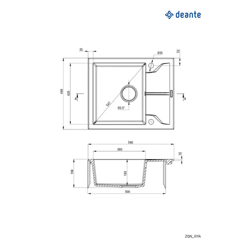 Granite sink, 1-bowl with drainer, Deante