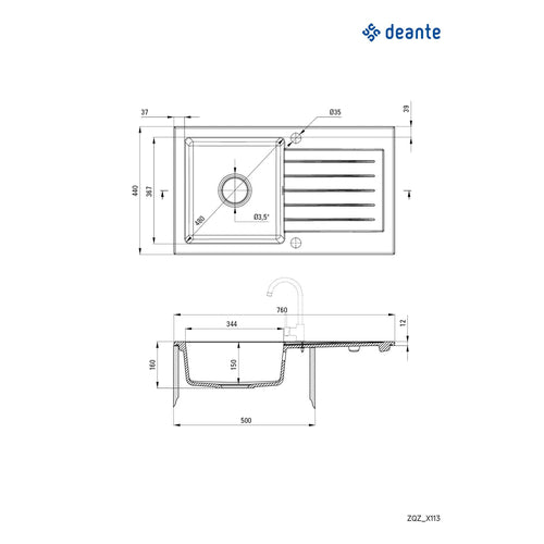 Granite sink, 1-bowl with drainer, Deante