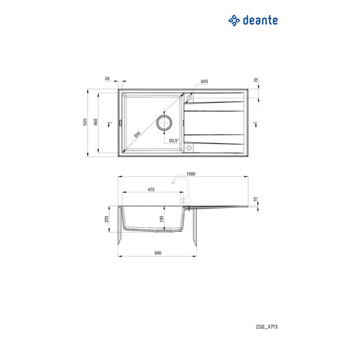Granite sink, 1-bowl with drainer, Deante