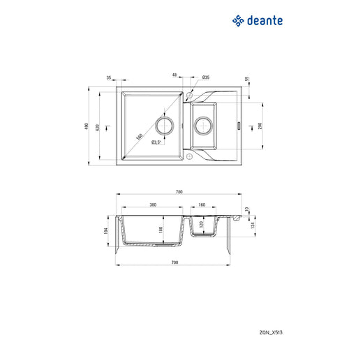 Granite sink, 1.5-bowl with drainer, Deante