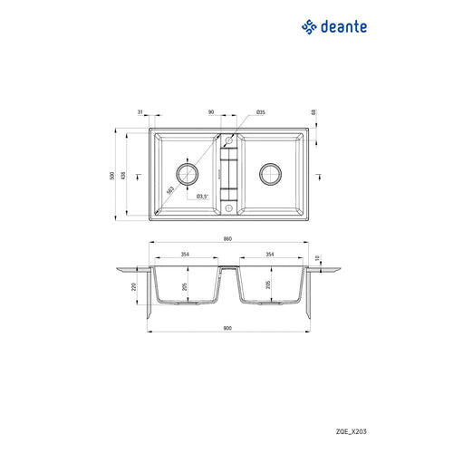 Granite sink, 2-bowl, Deante