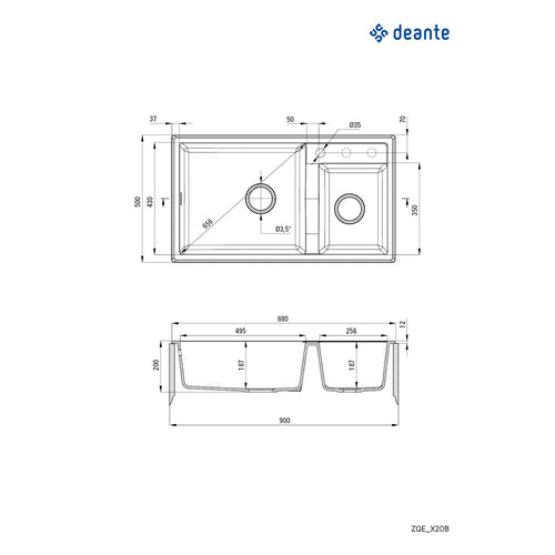 Granite sink, 2-bowl, Deante