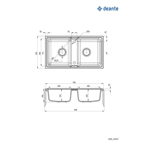 Granite sink, 2-bowl, Deante