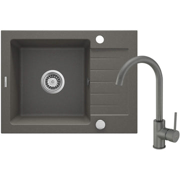 Granite sink with faucet, 1-bowl with drainer, Deante