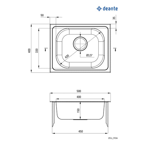 Stainless steel sink, 1-bowl, Deante