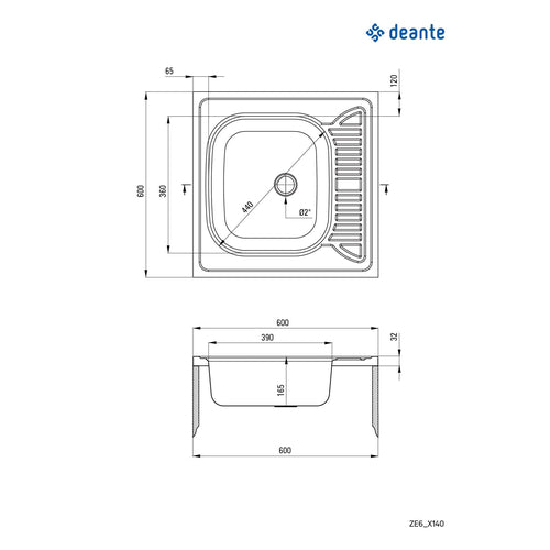 Chiuvetă din inox, 1-cuvă cu picurător - pe mască, Deante