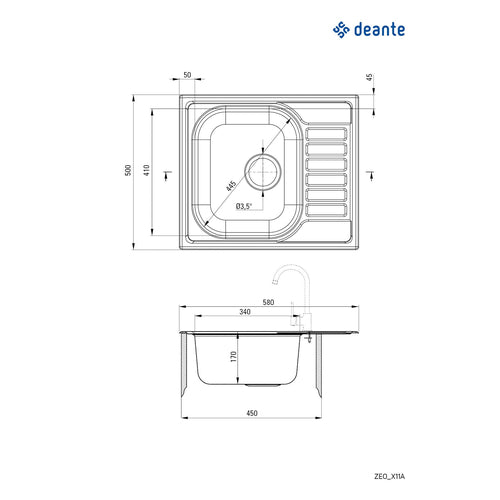 Chiuvetă din inox, 1-cuvă cu picurător, Deante