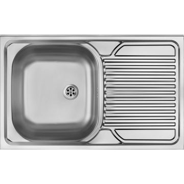 Chiuvetă din inox, 1-cuvă cu picurător, pe partea dreaptă - pe mască, Deante