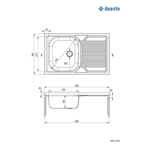 Chiuvetă din inox, 1-cuvă cu picurător, pe partea dreaptă - pe mască, Deante