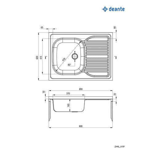 Chiuvetă din inox, 1-cuvă cu picurător, pe partea dreaptă - pe mască, Deante