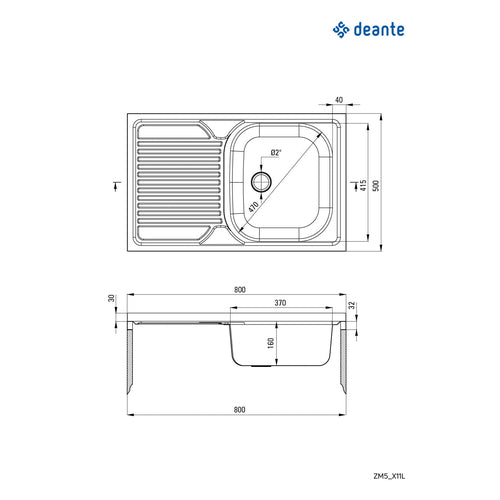 Chiuvetă din inox, 1-cuvă cu picurător, pe partea stângă - pe mască, Deante