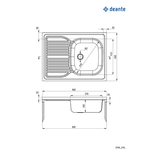Chiuvetă din inox, 1-cuvă cu picurător, pe partea stângă - pe mască, Deante