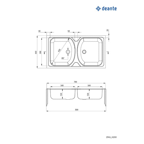 Chiuvetă din inox, 2-cuve, Deante