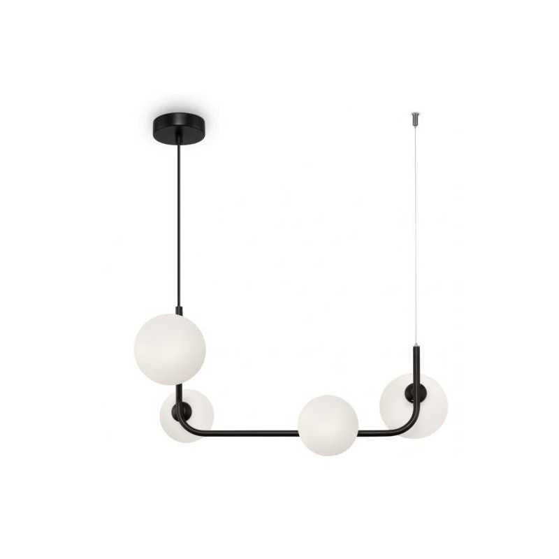 Lampa Suspendata Negru Cu 4 Glob Alb Mat E27x4