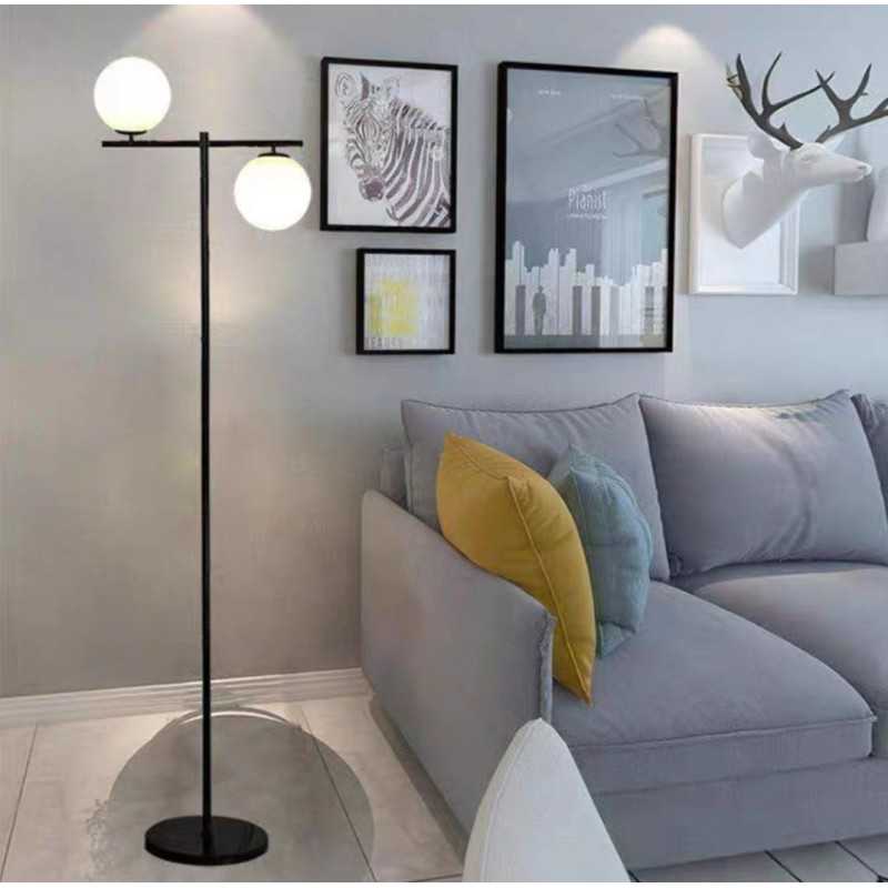 Lampadar 157cm Cu 2 Glob Alb Mat Negru
