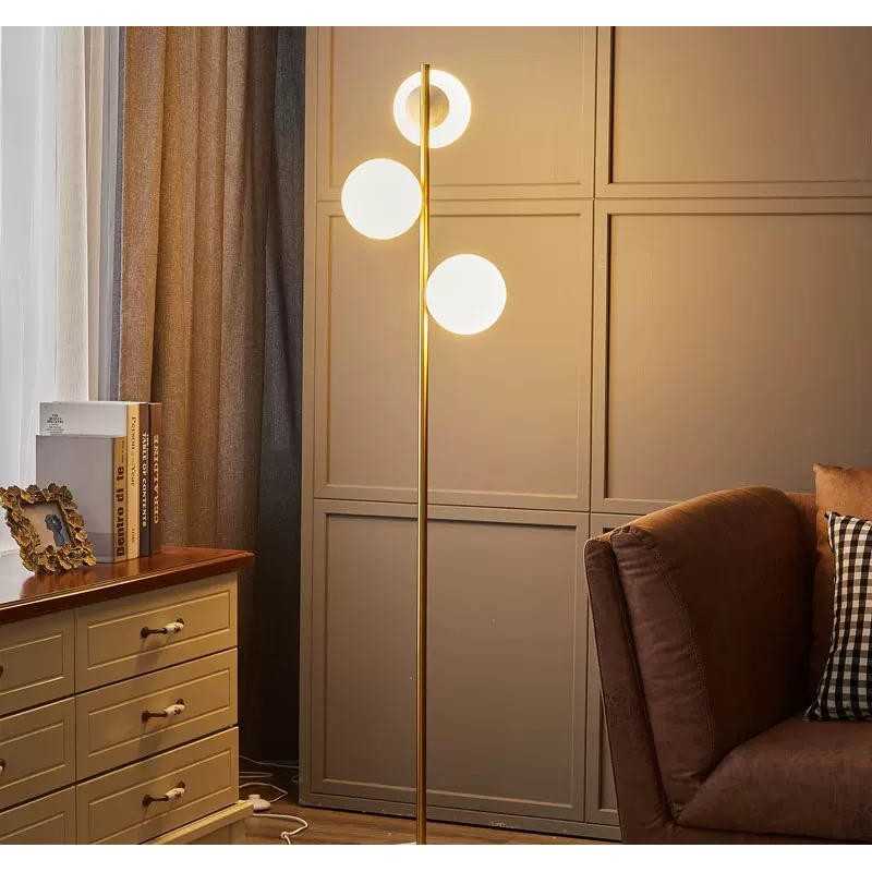 Lampadar 160cm Cu 3 Glob Alb Mat Negru