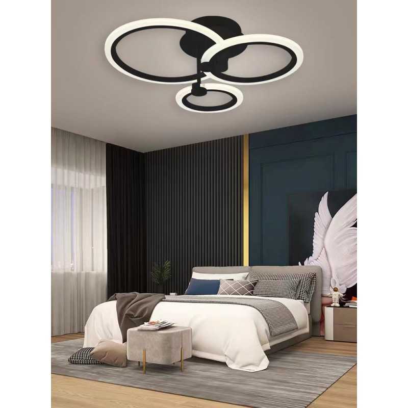 Lustra LED 3 cercuri Neagra Telecomanda wifi 2.4G cu lumina/rece/calda/neutra intensitate reglabila