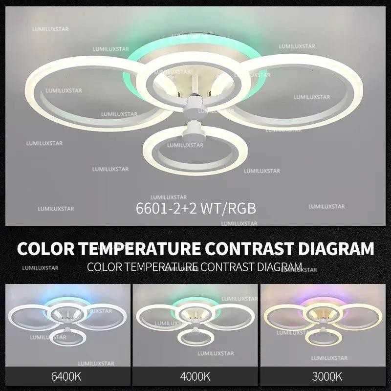 Lustra LED 4 cercuri cu RGB, Telecomanda wifi 2.4G cu lumina/rece/calda/neutra intensitate reglabila